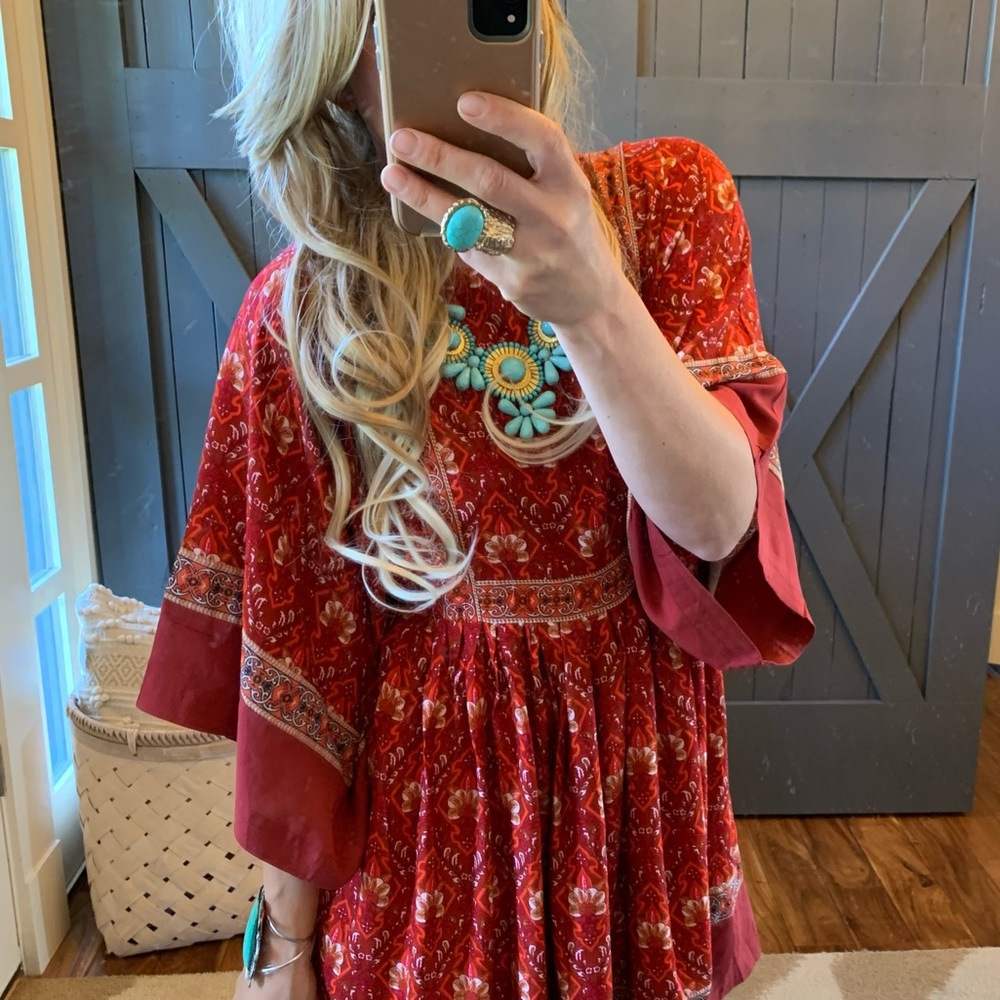 The Cassidy Red Floral Boho Western Tunic Dress